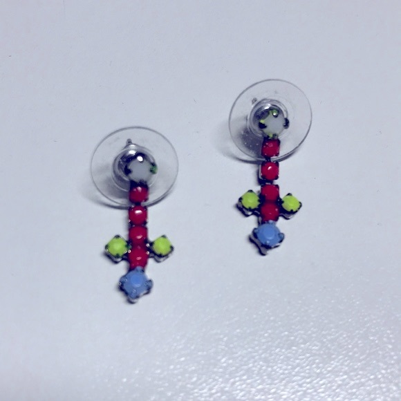 Neon Multicolored Crystal Mini Earrings - Picture 2 of 3